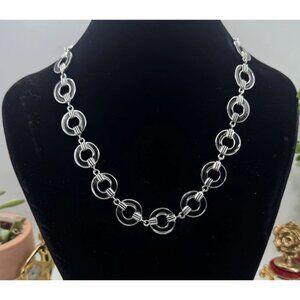 Ralph Lauren Silvertone Black Enamel Circle Ribbed Connecter 18" Toggle Necklace